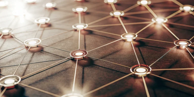 A network map of an enterprise attack surface connecting assets to security vulnerabilities.