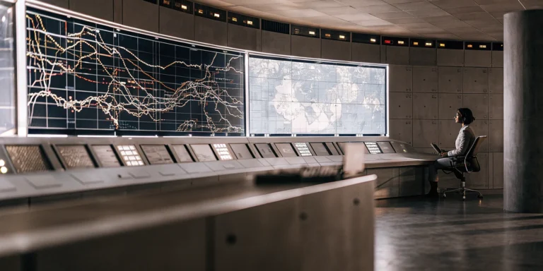 A security operations center using a CTEM platform with threat maps and analytics to manage cyber risk.