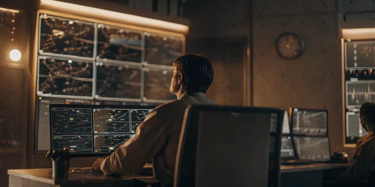 Analyst monitors screens for a Chrome zero-day vulnerability in a security operations center.