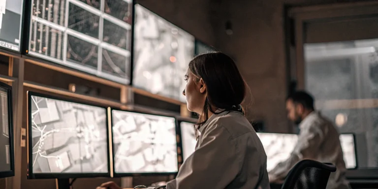 Analysts using a cyber threat exposure management dashboard to prioritize cyber threats.